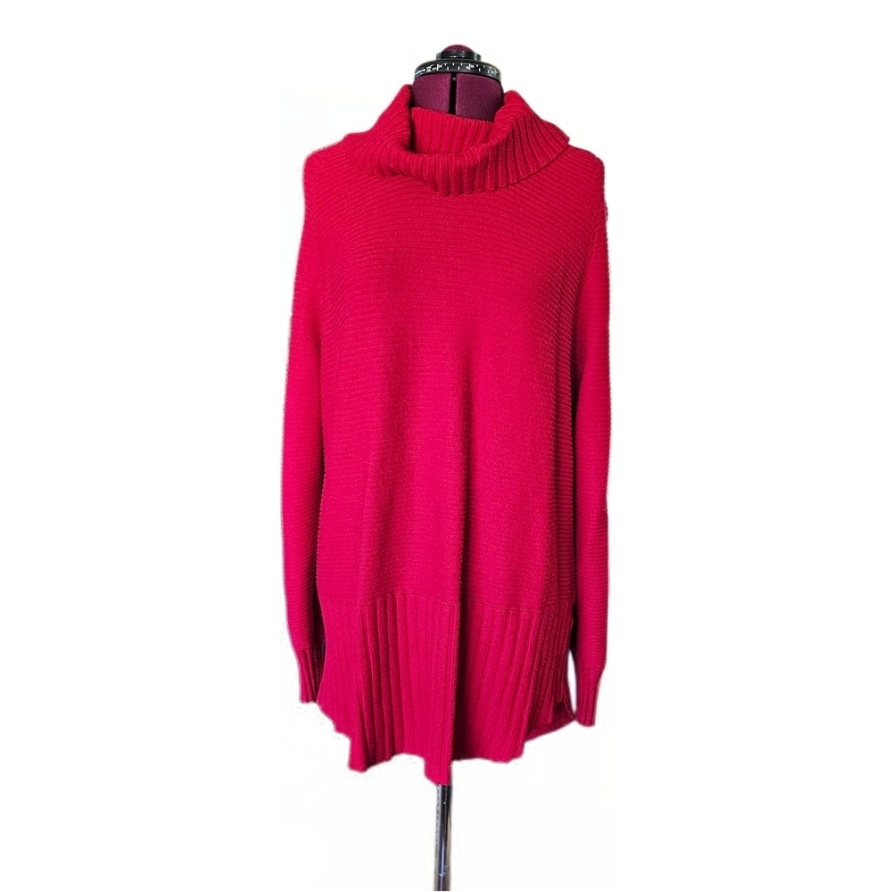 Cyrus Cowl Neck Ribbed Turtleneck Red Cozy Tunic Sweater Red XL Womens